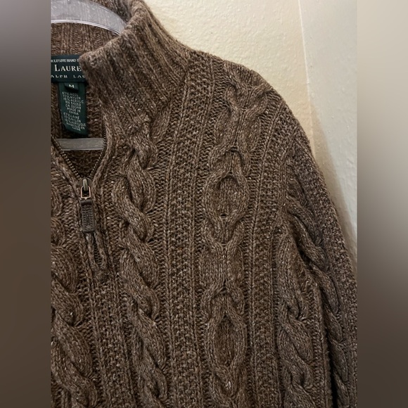 Lauren Ralph Lauren Hand Knit Brown Cable Knit 1/4 zip Sweater size Medium - Picture 4 of 13